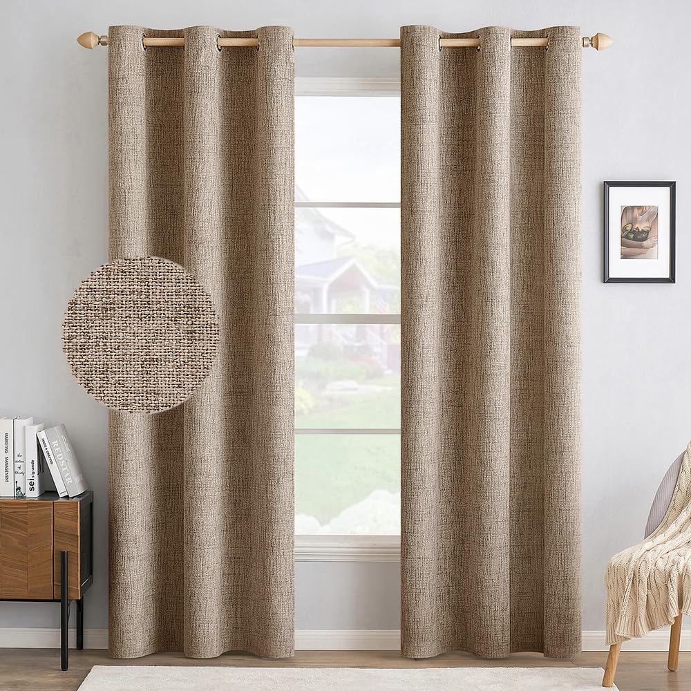 MIULEE 100% Blackout Linen Curtains for Bedroom 52x84 Inches Dusty Blue