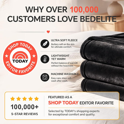 BEDELITE Fleece Blanket Soft Plush Throw for Couch Black 50"x60"
