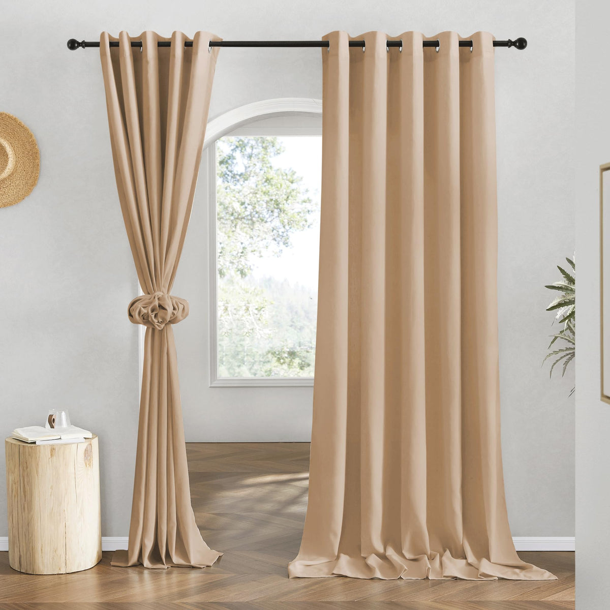 NICETOWN Natural Linen Curtains 84 inch Long 2 Panels Set, Grommet Top Thick Linen Burlap Semi Sheer Vertical Drapes Privacy Assured with Light Filtering for Bedroom/Living Room, W55 x L84