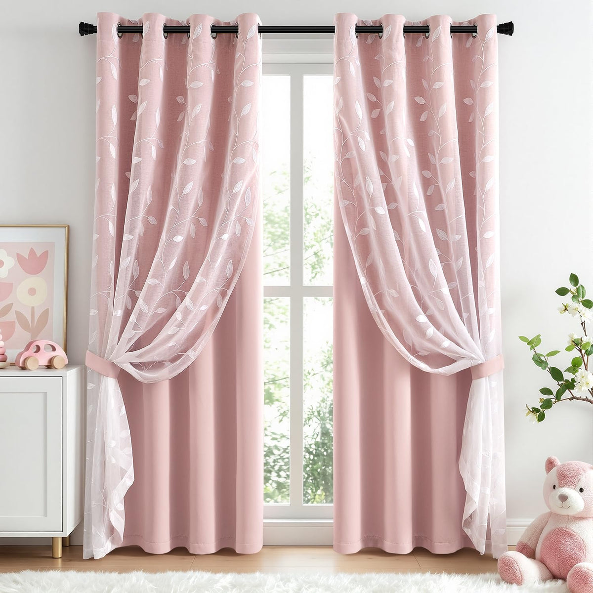 MIULEE Sage Green Double Layer Patterned Blackout Curtains 52" W x 84" L