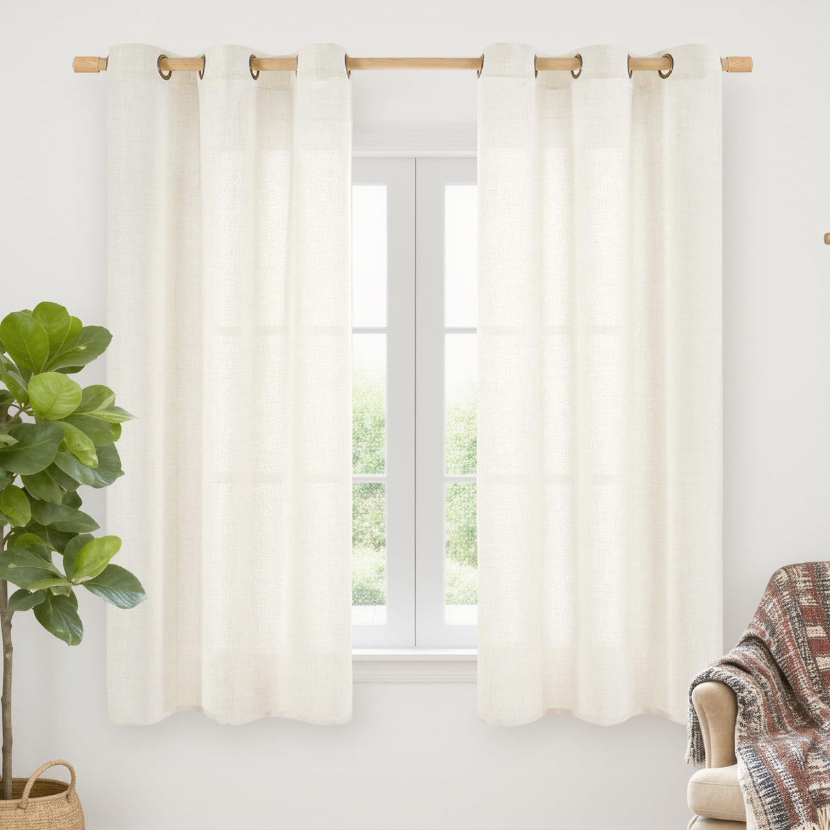 YoungsTex Linen Semi Sheer Curtains 63 Inch Length, Light Filtering Drapes