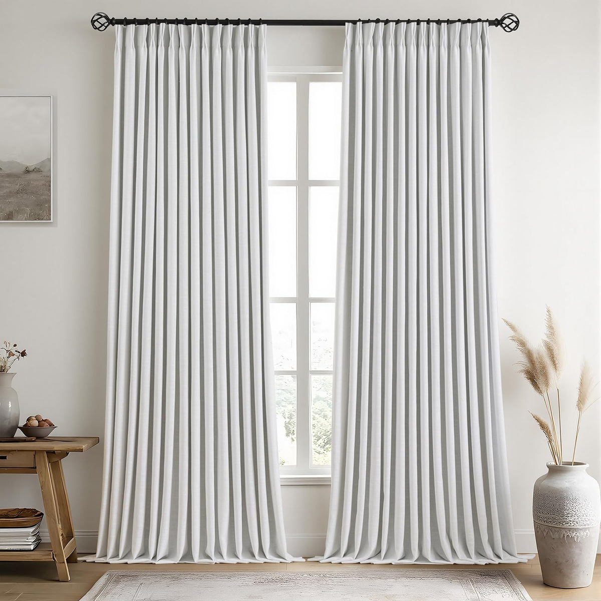 IVAPUPU Natural Linen Blend Blackout Curtains for Bedroom 108 Inch Long