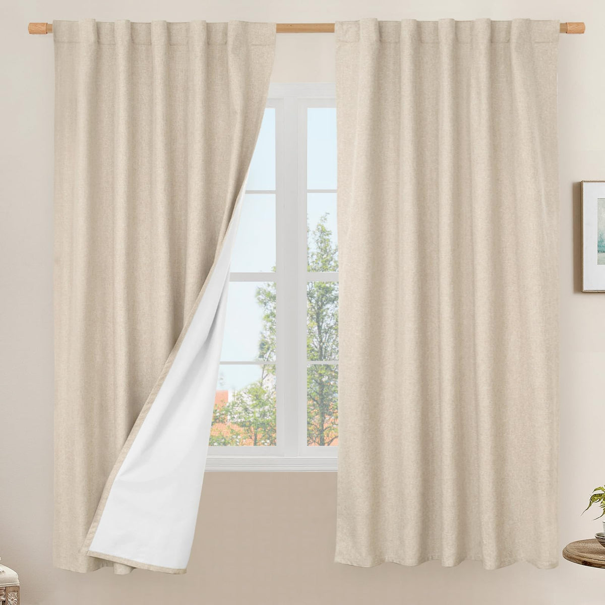 LAMIT 100% Blackout Short Linen Curtains for Cafe 40 Inch Length, Ivory