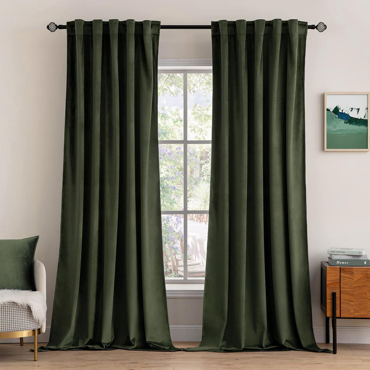 MIULEE Velvet Curtains 52x84 inches 2 Panels Olive Green Blackout Curtains