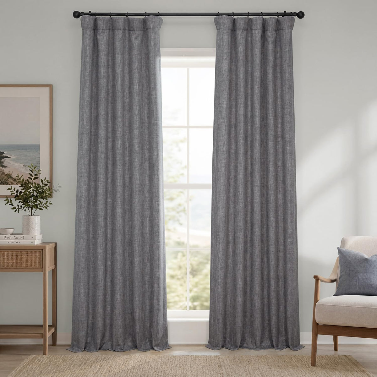 Faux Linen Curtains for Living Room (1 Panel) - 50W X 96L, Birch Taupe