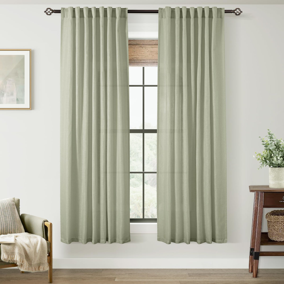 96 inch Long Linen Curtains 2 Panels for Living Room Back Tab Cream Ivory Light Filtering Semi Sheer Curtain 96 inches Long Boho Farmhouse Rustic Linen Drapes Floor to Ceiling Length 8 FT