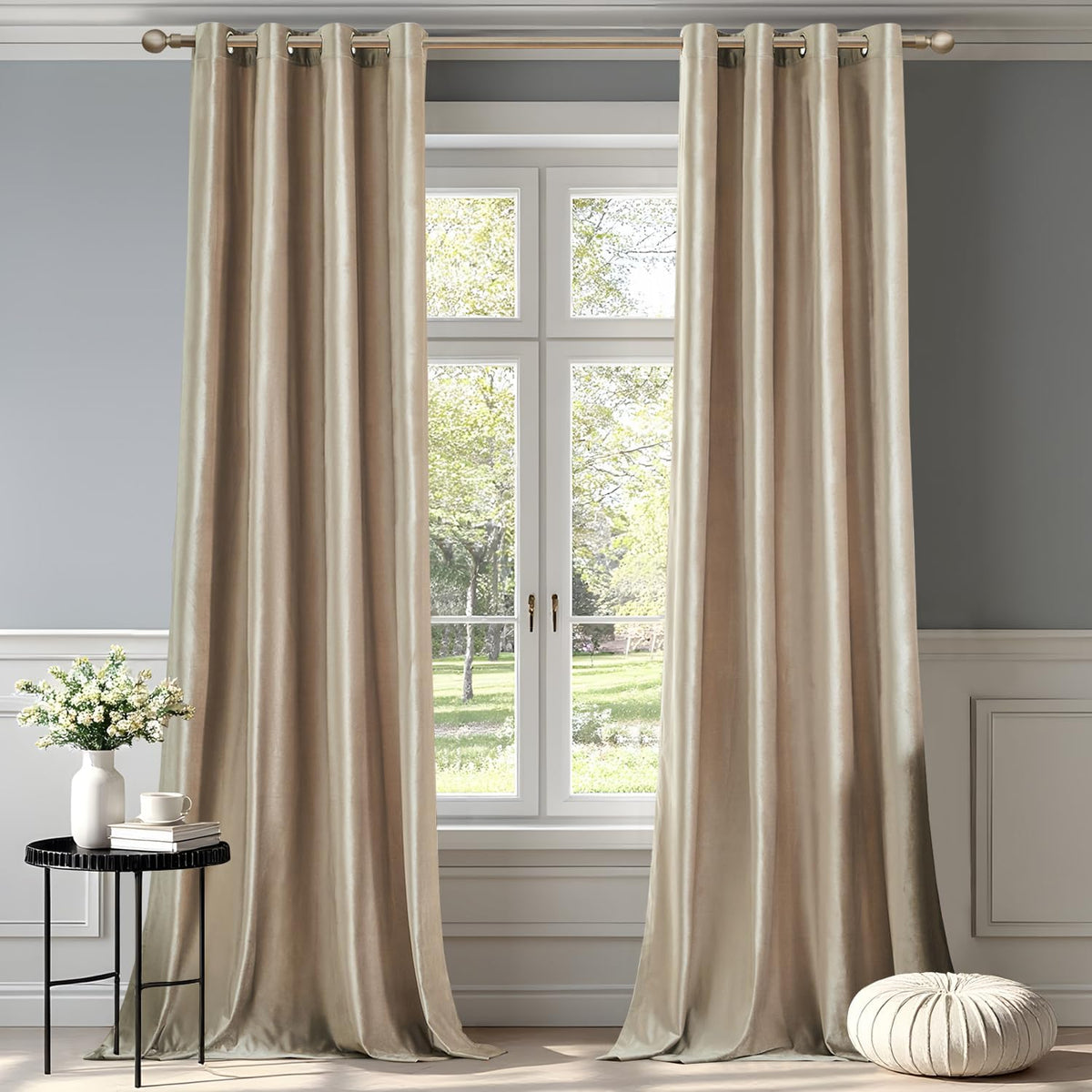 BULBUL Velvet Gold Grommet Blackout Curtains 84 inch Length for Living Room