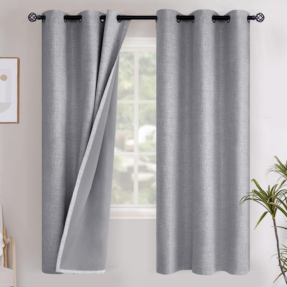 YoungsTex Linen Blackout Curtains 63 Inch Length Bedroom Beige Darkening