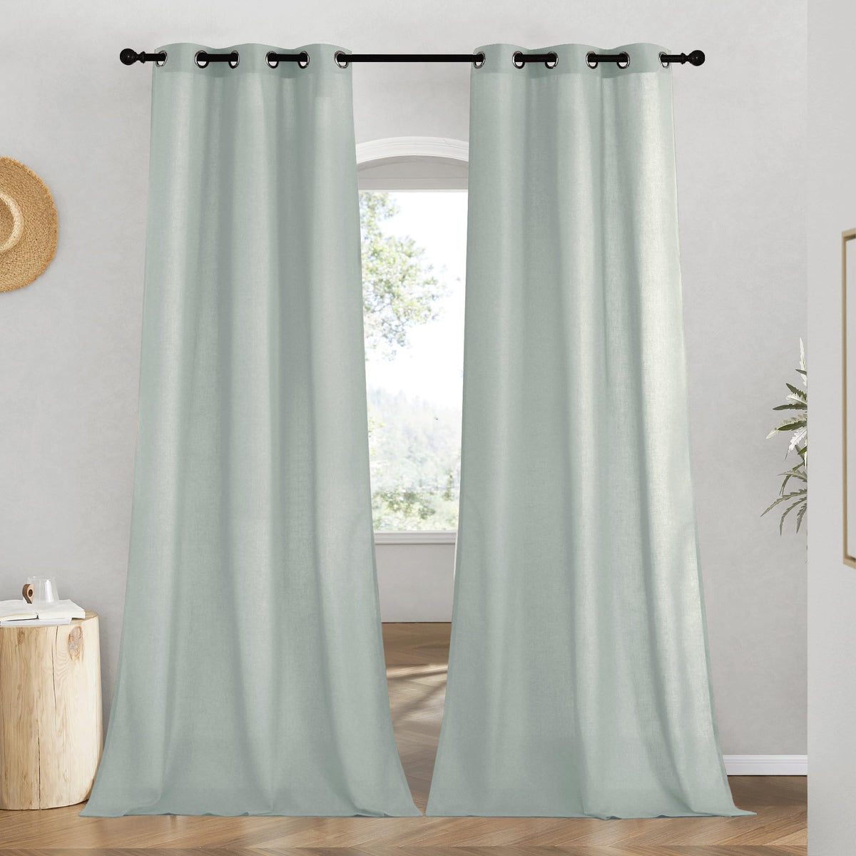 NICETOWN Natural Linen Curtains 84 inch Long 2 Panels Set, Grommet Top Thick Linen Burlap Semi Sheer Vertical Drapes Privacy Assured with Light Filtering for Bedroom/Living Room, W55 x L84