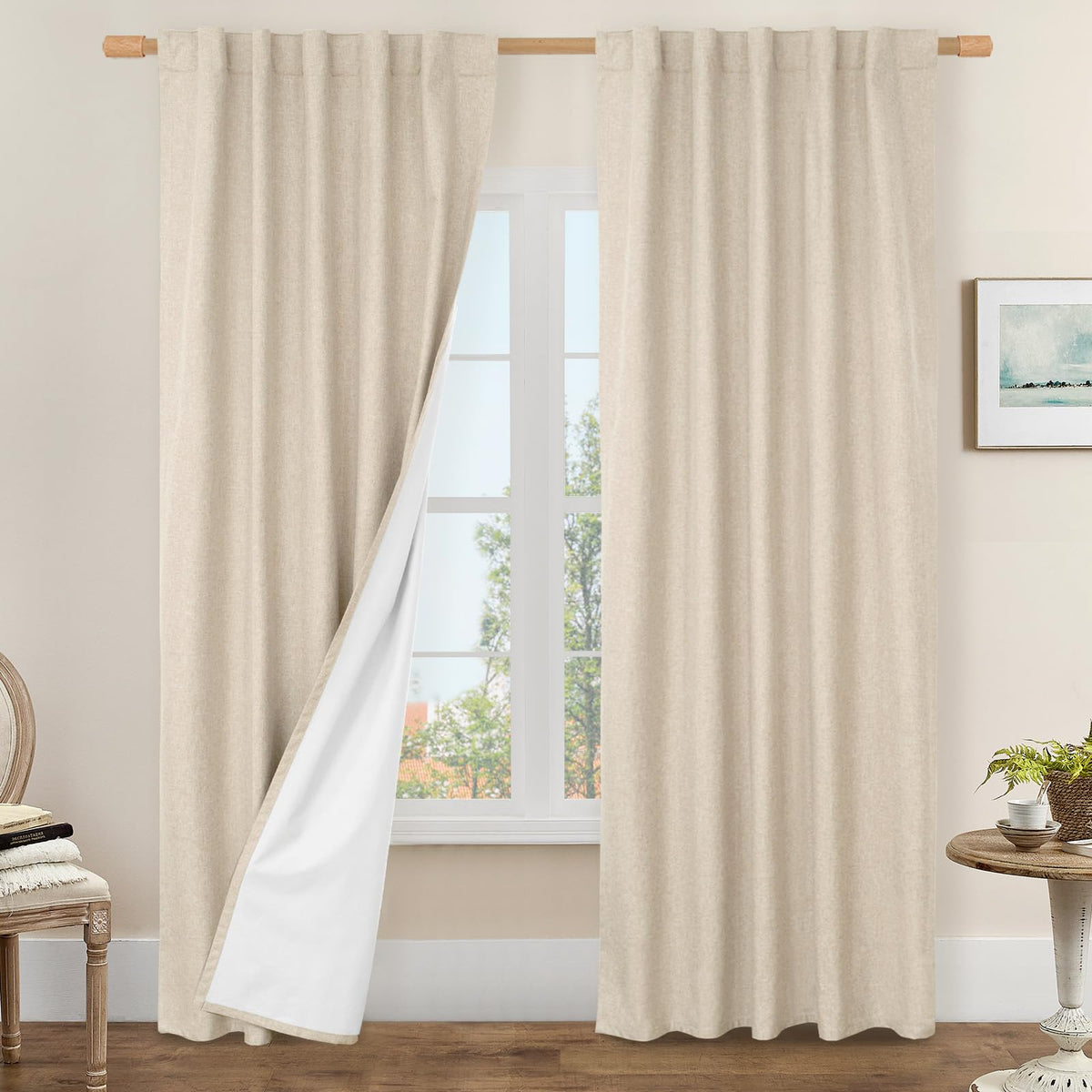 LAMIT 100% Blackout Short Linen Curtains for Cafe 40 Inch Length, Ivory