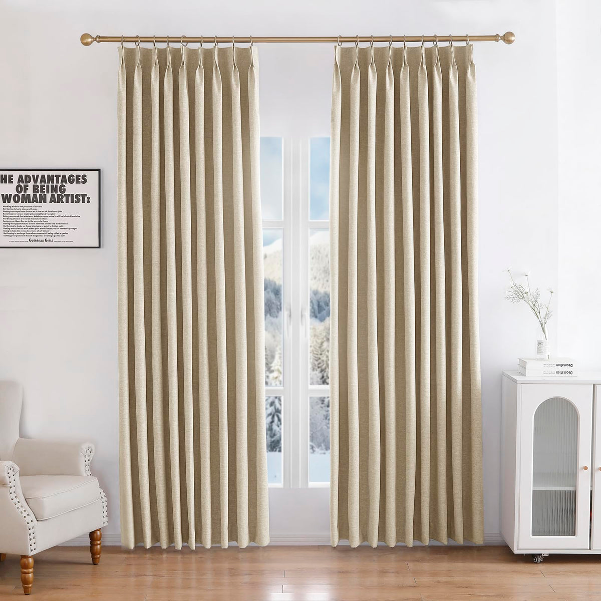 Linen 100% Blockout Curtains Pinch Pleated, 60W x 72L, 1 Panel