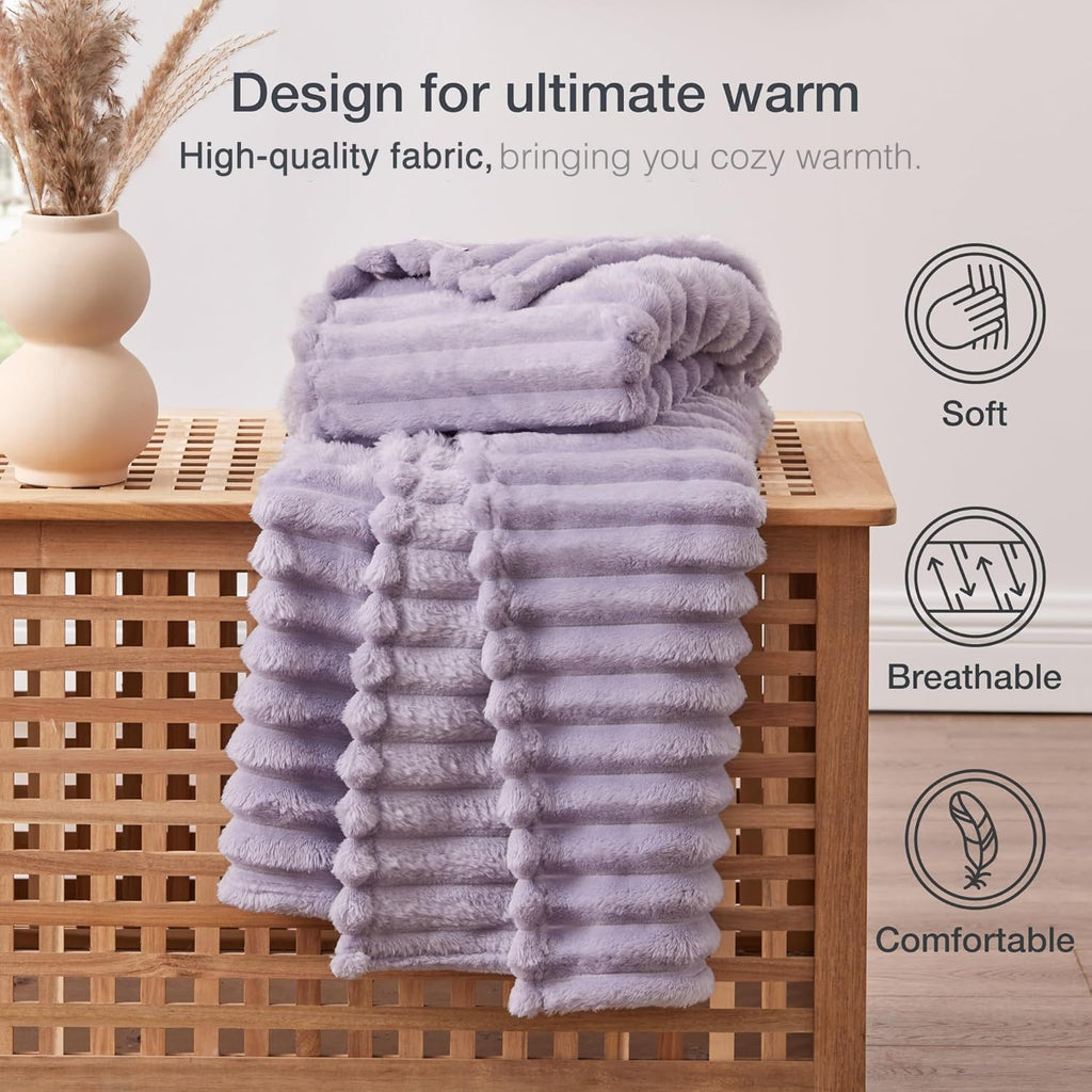 EXQ Home Stripe Jacquard Throw Blanket Light Purple for Couch Gentle Soft