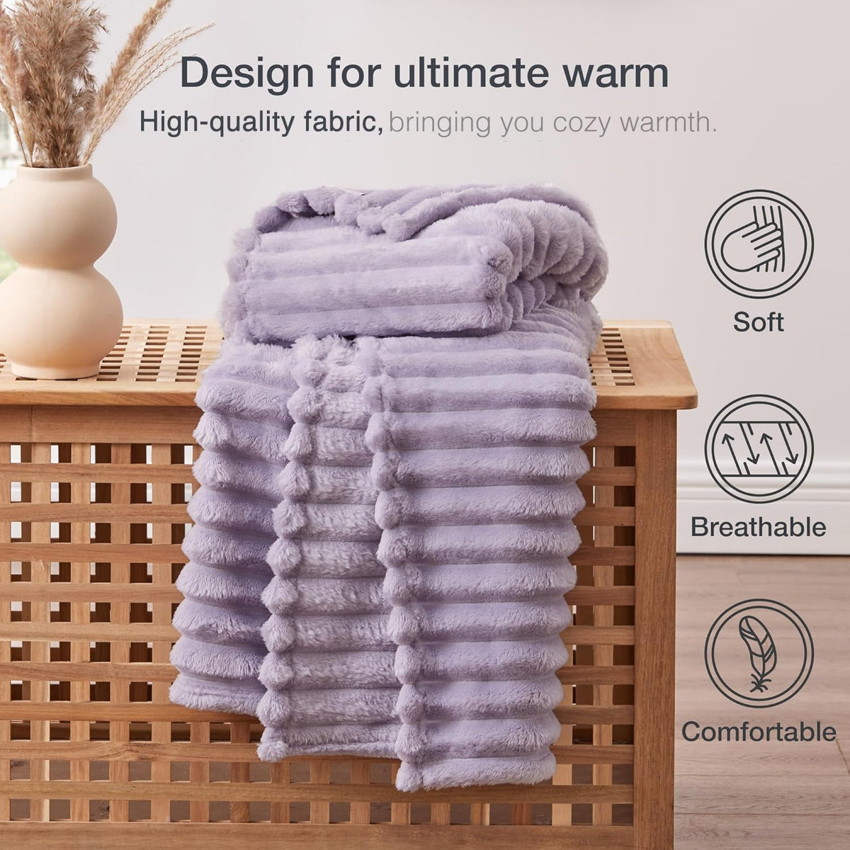 EXQ Home Stripe Jacquard Throw Blanket Light Purple for Couch Gentle Soft