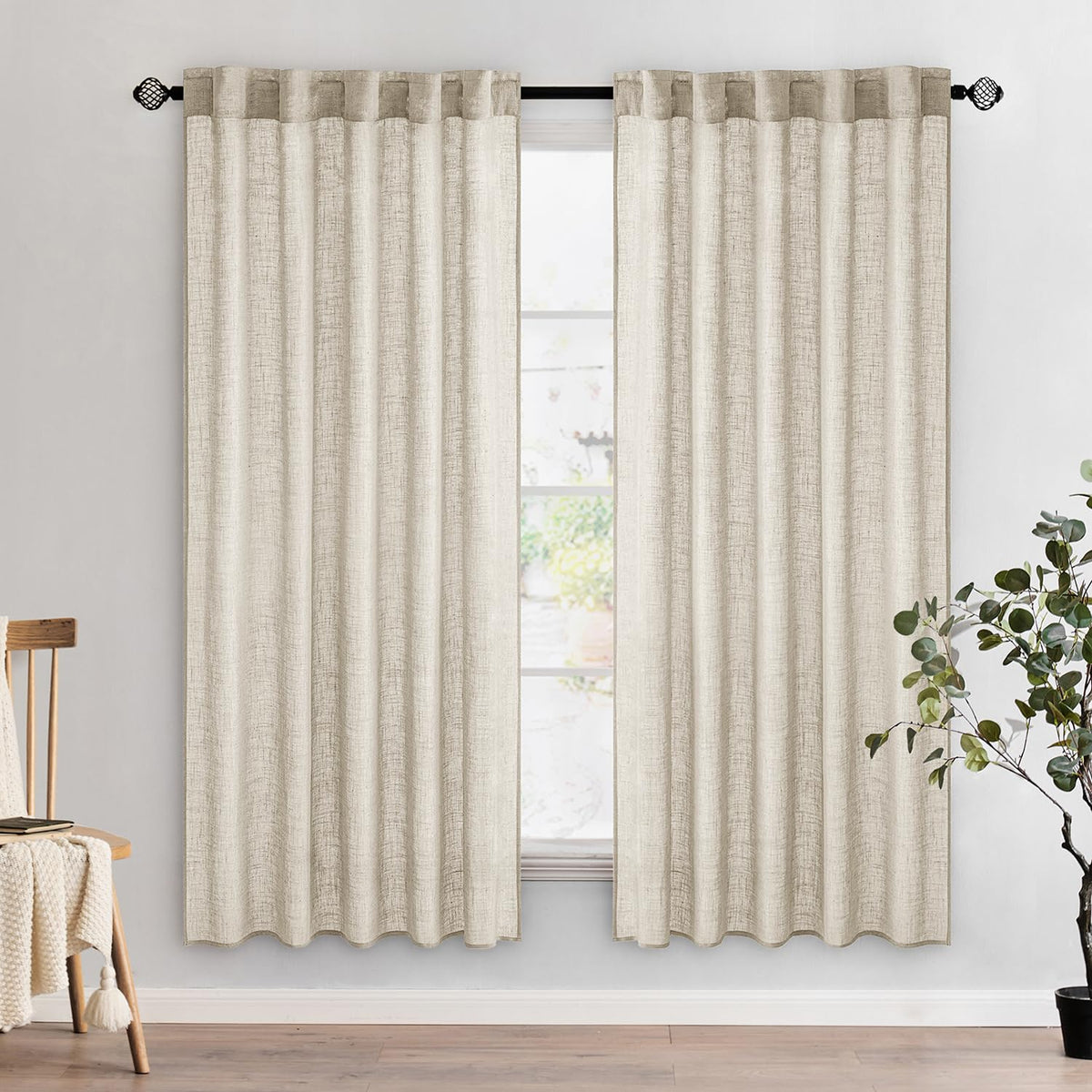 MIULEE Taupe Linen Curtains 52x84 Inch Length for Bedroom and Living Room