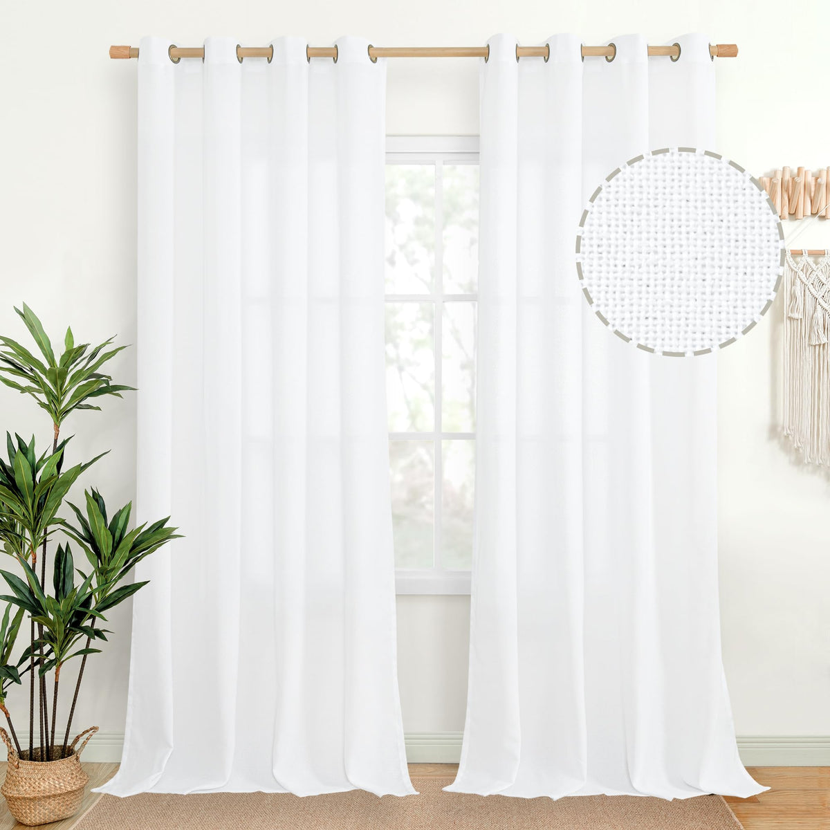 YoungsTex Linen Semi Sheer Curtains 63 Inch Length, Light Filtering Drapes