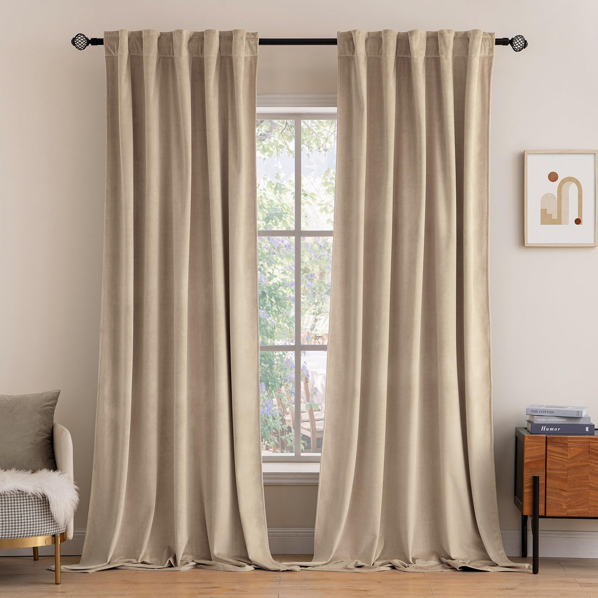 MIULEE Velvet Curtains 52x84 inches 2 Panels Olive Green Blackout Curtains