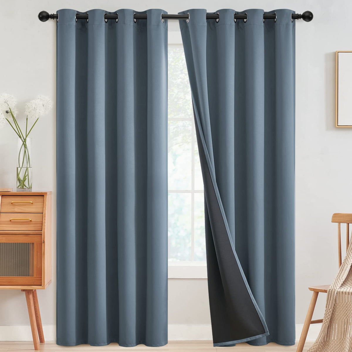 SimpleHome Cream 100% Blackout Curtains Room Darkening Living Room 84 Inch