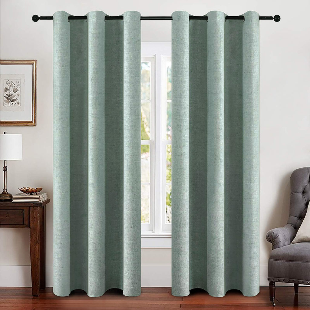 MIULEE 100% Blackout Linen Curtains for Bedroom 52x84 Inches Dusty Blue