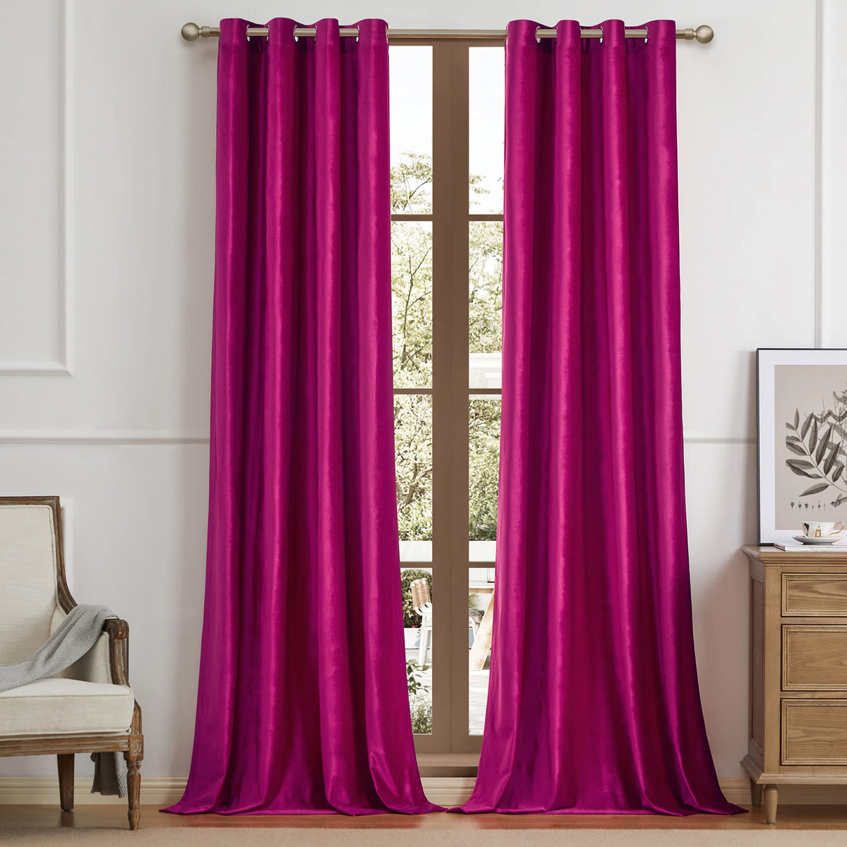 BULBUL Velvet Gold Grommet Blackout Curtains 84 inch Length for Living Room