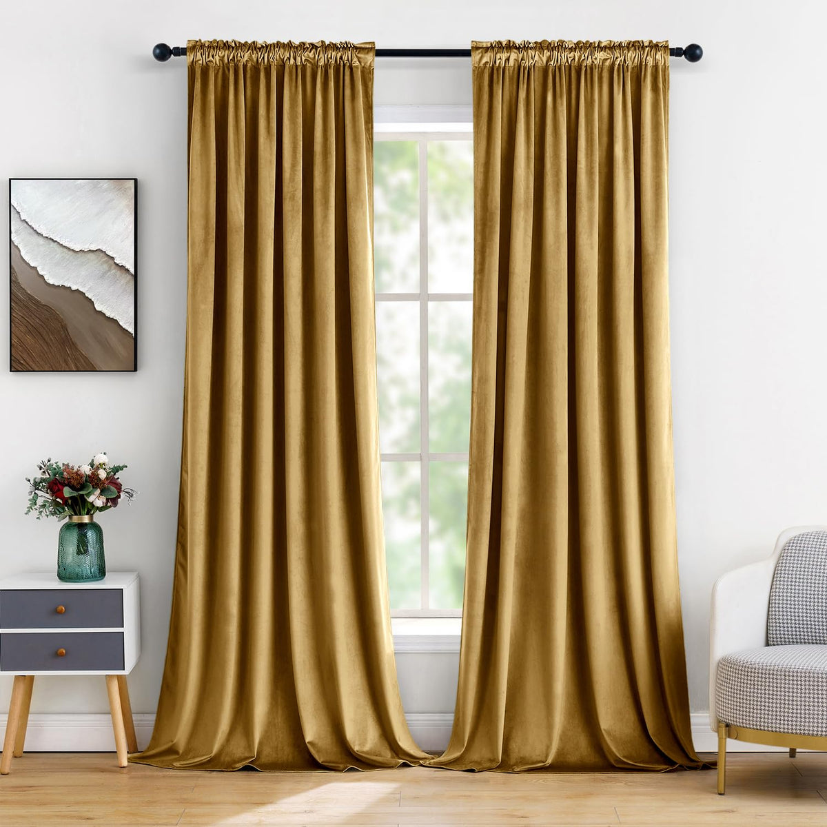 MIULEE Dusty Rose Pink Velvet Room Darkening Curtains for Bedroom W52 x L84
