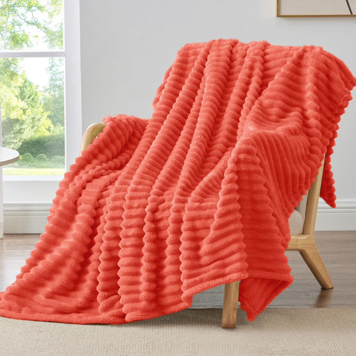 BEDELITE Ribbed Fleece Throw Blanket for Couch, Cream, 50"x60"