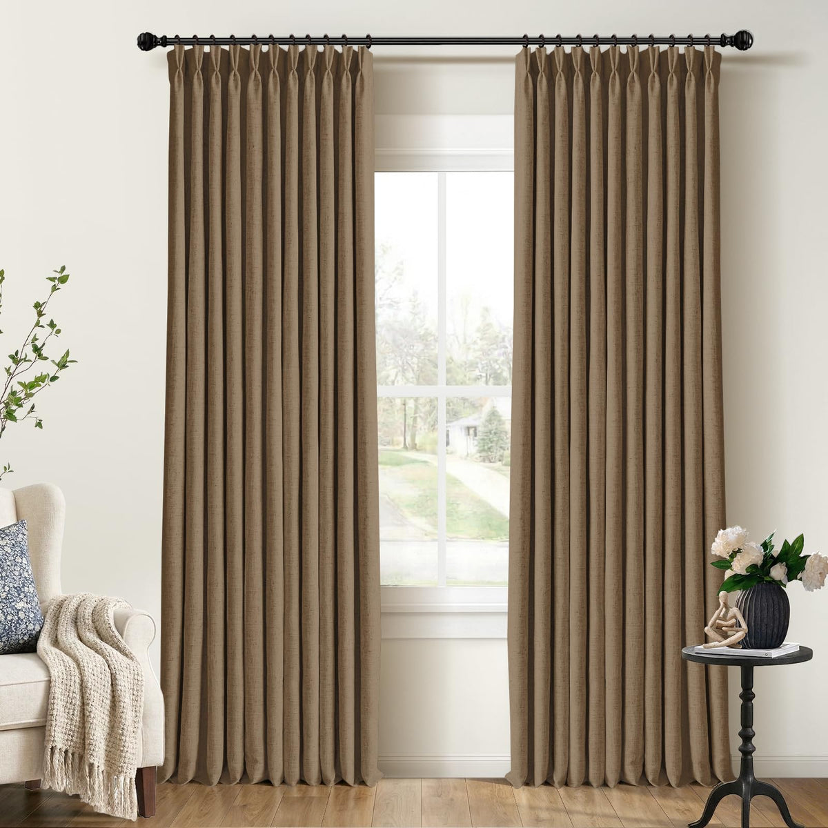CAPALOCA Extra 70 Inch Wide Linen 100% Blackout Curtains 84 Inch Long