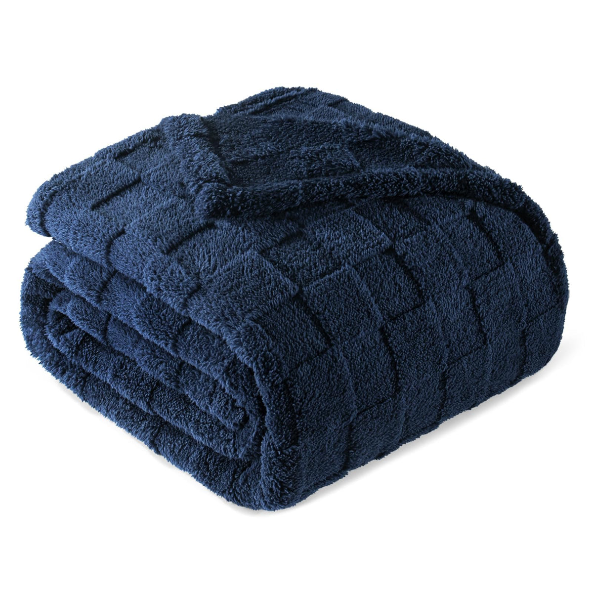 Exclusivo Mezcla 3D Checkered Fleece Throw Blanket for Couch, Ivory