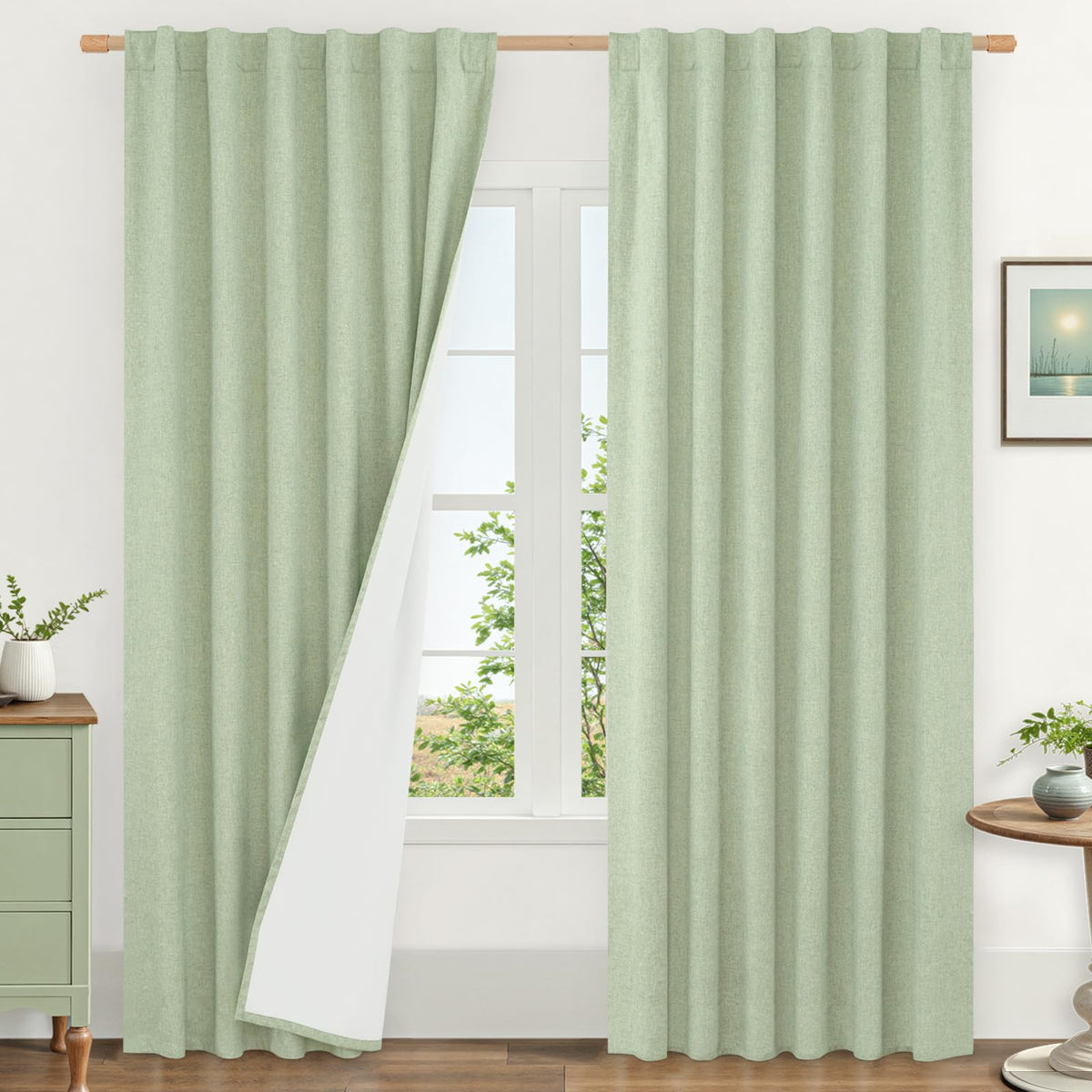 LAMIT 100% Blackout Short Linen Curtains for Cafe 40 Inch Length, Ivory