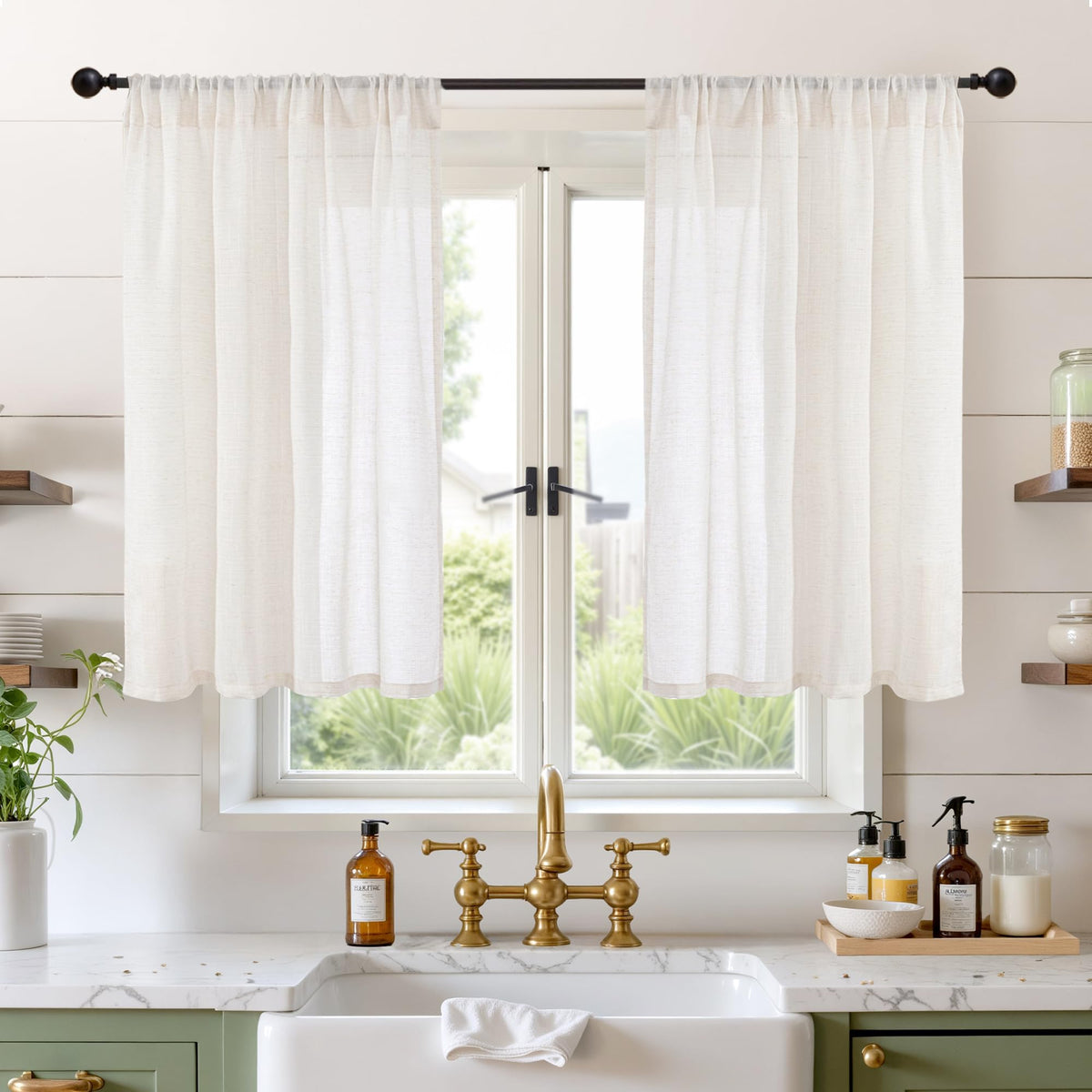 BGment Tan Linen Curtains 84 Inch Length 2 Panels Burlap Semi Sheer Drapes