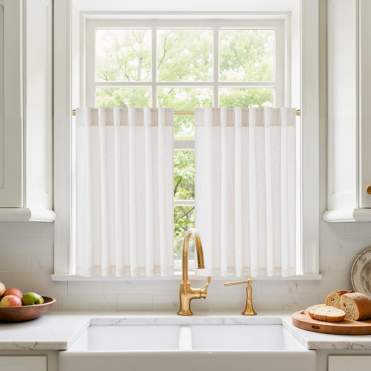 NICETOWN Flax Sheer Linen Curtains for Living Room 95 inch Long 2 Panels, Rod Pocket & Back Tab Semi Sheer Drapes Privacy Added with Light Filtering for Bedroom/Living Room, Natural, W55 x L95
