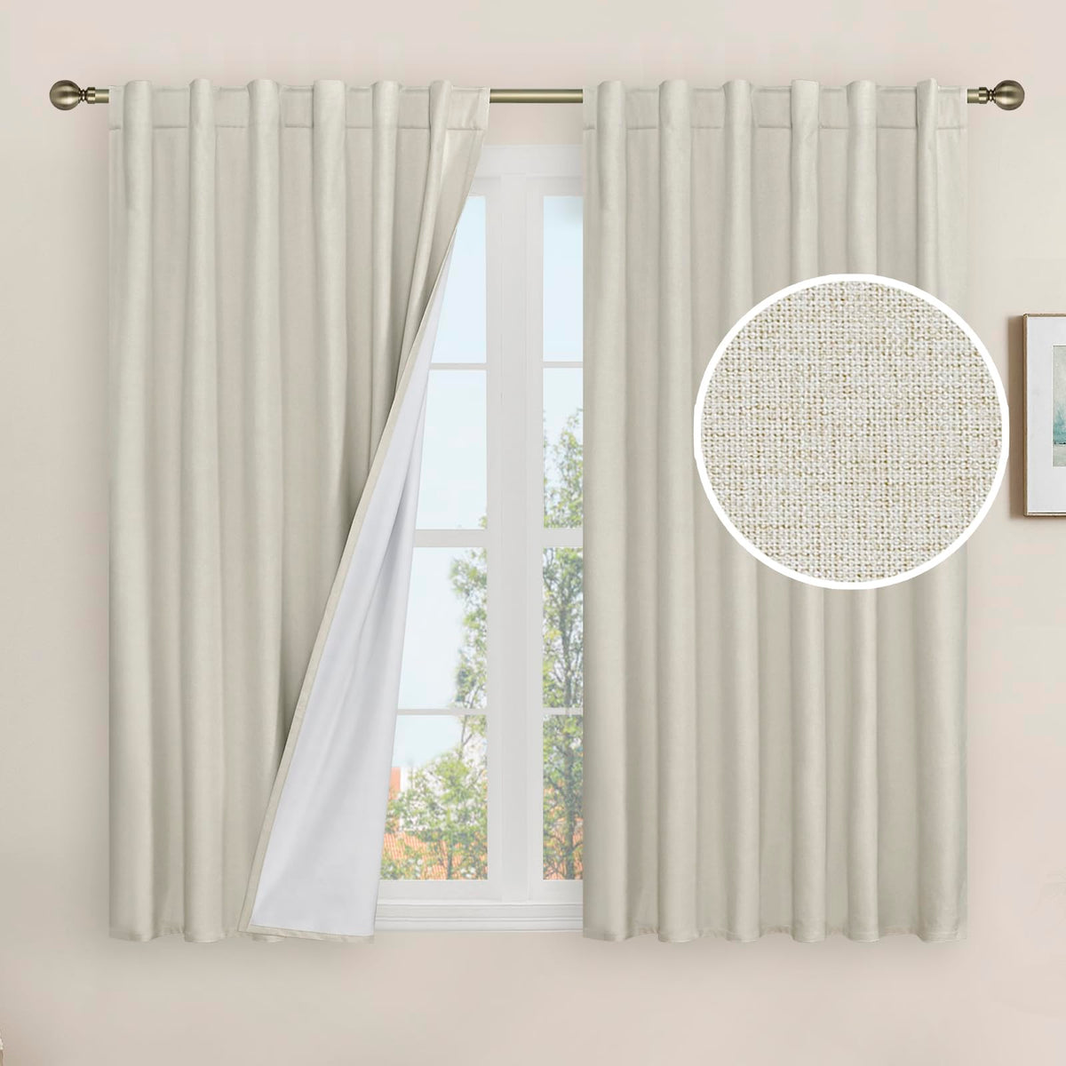 LAMIT 100% Blackout Short Linen Curtains for Cafe 40 Inch Length, Ivory
