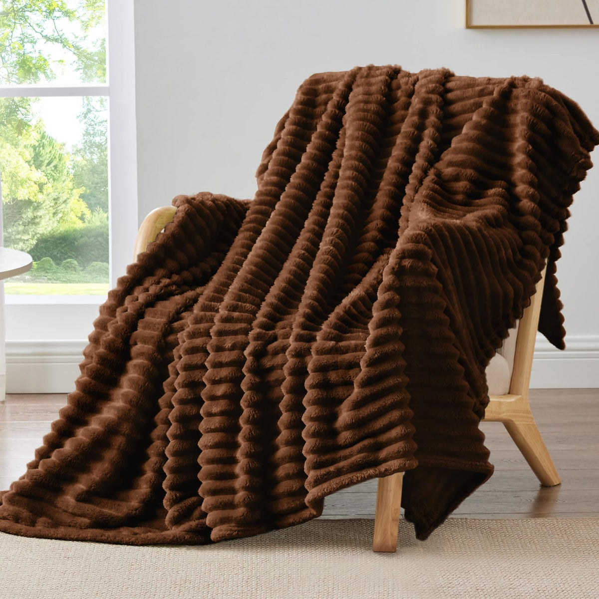 BEDELITE Ribbed Fleece Throw Blanket for Couch, Cream, 50"x60"