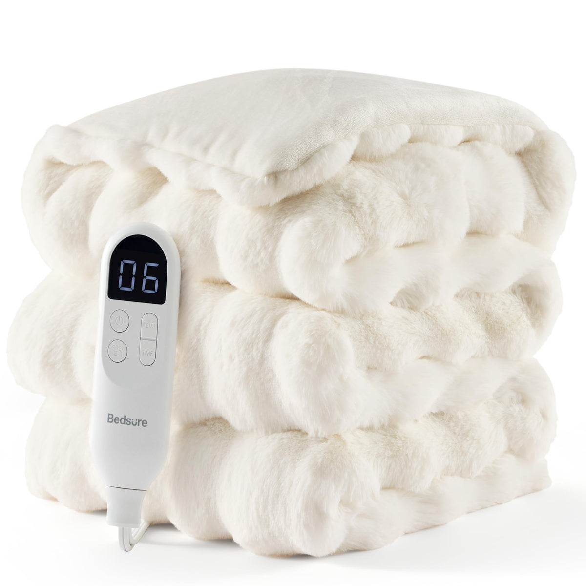 Bedsure Heated Blanket Electric Throw - Thick Striped Fast Heating Electric Blanket with Preheat Function, 6 Heat & 6 Timer (Up to 10H), 8H Auto Off, ETL Certified, Gifts for Women (50"x60", White)