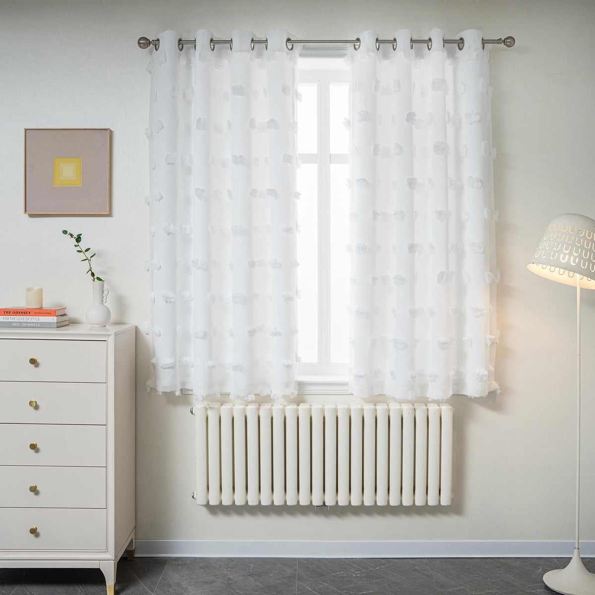 MYSKY HOME Beige Boho Curtains for Living Room 84 Inches Long Blackout Bohemian Curtains 2 Panels Beige Pom Pom Sheer Thermal Insulated Rustic Grommet Privacy Room Darkening Window Drapes 52" x 84"