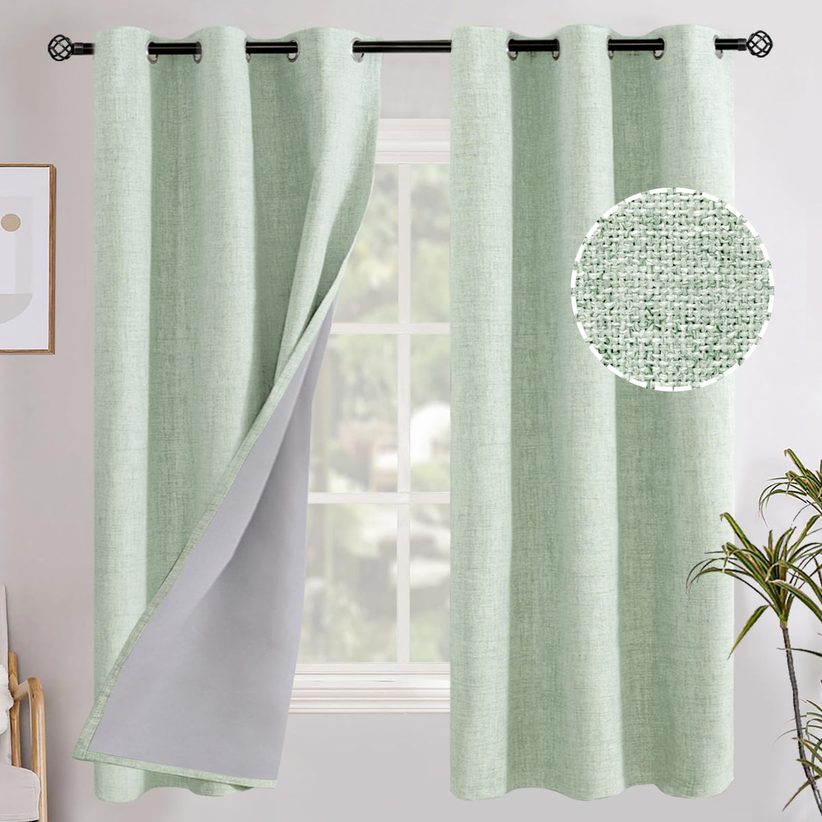 YoungsTex Linen Blackout Curtains 63 Inch Length Bedroom Beige Darkening