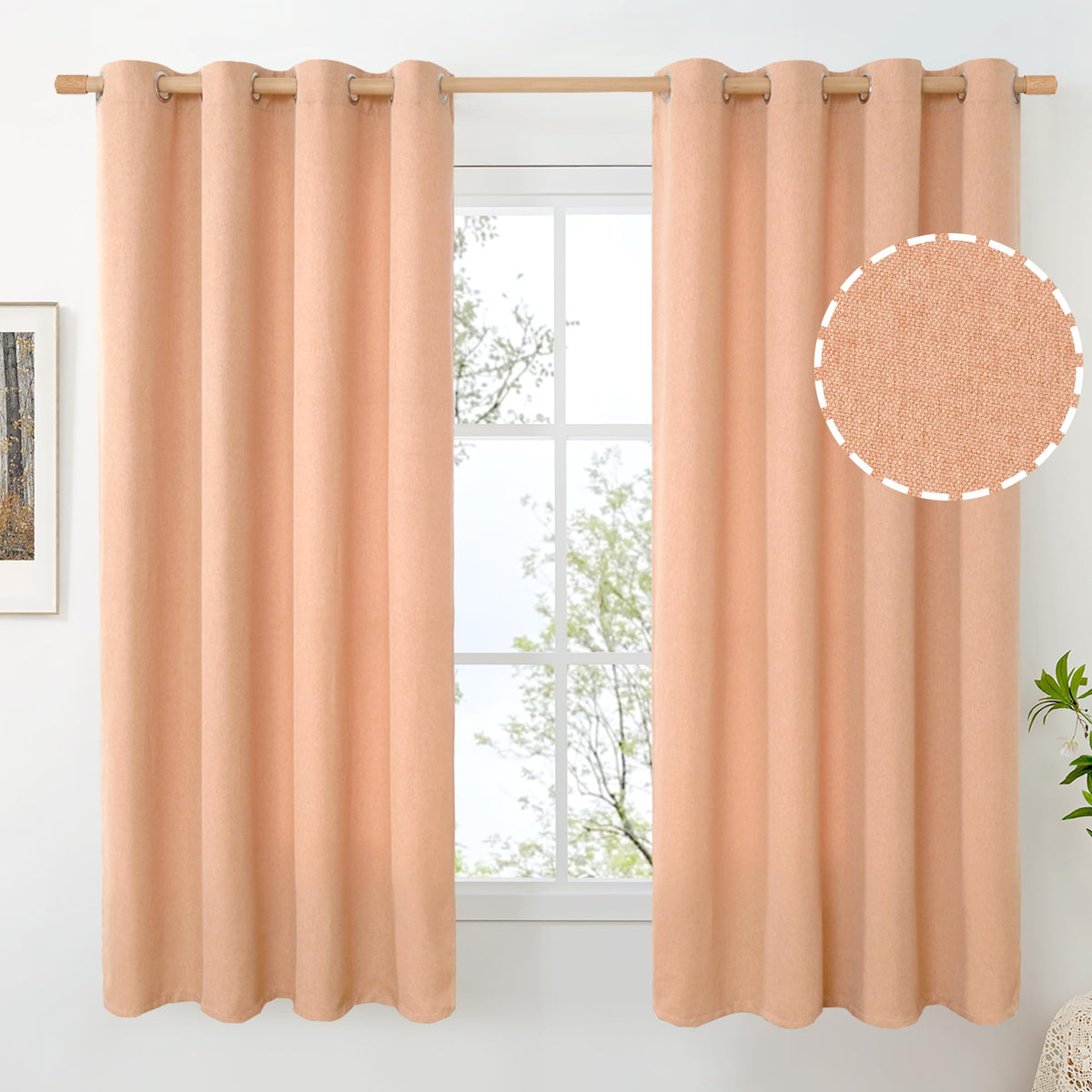 BGment Oatmeal Linen Curtains for Living Room 95 Inch Length 2 Panels Set, Privacy Drapes Light Filtering with Grommet for Farmhouse Bedroom No See Through, Each 52 Inch Wide