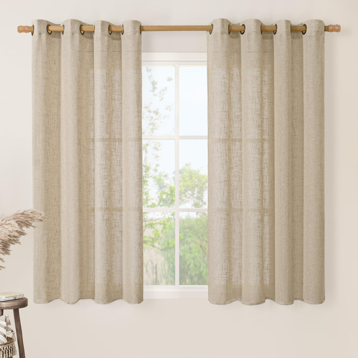 LAMIT Cream Ivory Linen Semi Sheer Curtains 84 inch Length for Bedroom