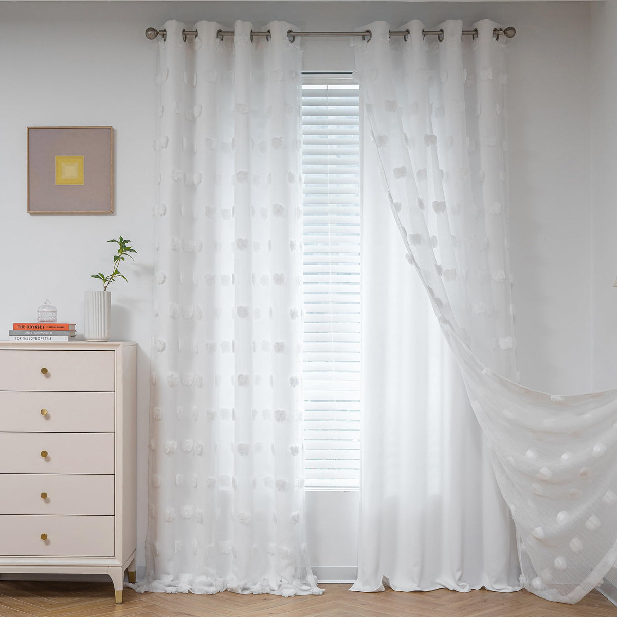 MYSKY HOME Beige Boho Curtains for Living Room 84 Inches Long Blackout Bohemian Curtains 2 Panels Beige Pom Pom Sheer Thermal Insulated Rustic Grommet Privacy Room Darkening Window Drapes 52" x 84"