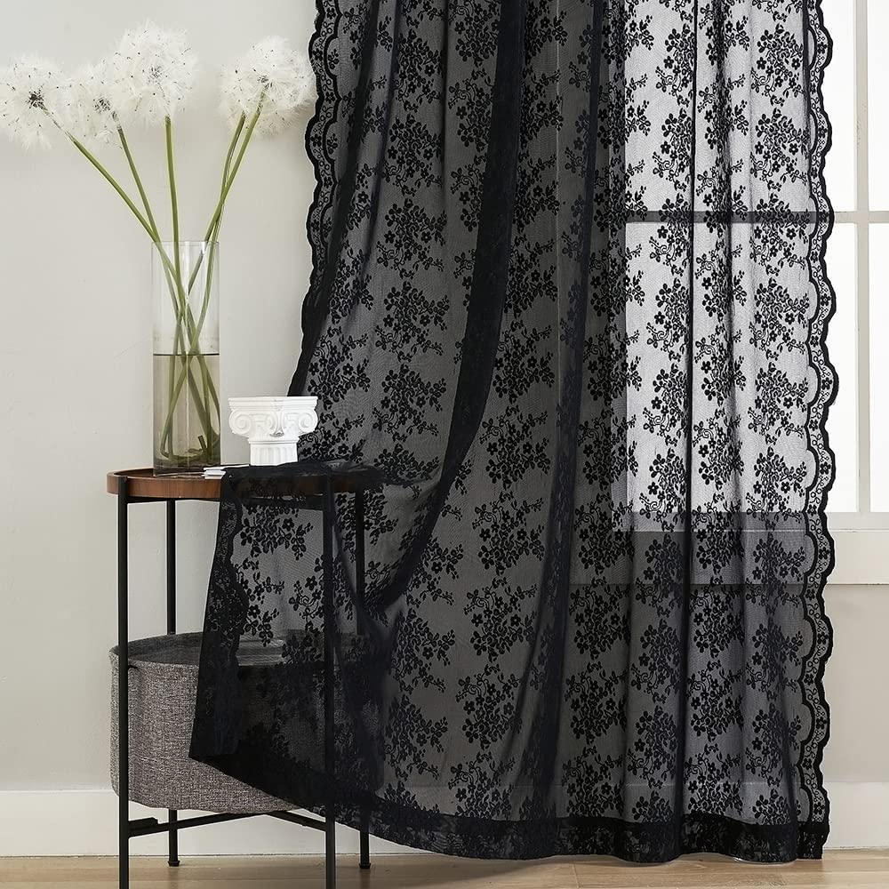 YJ YANJUN Vintage Lace Curtains 84 Inches Long-Victorian Floral Pattern Ivory Sheer Curtain Panels for Living Room Bedroom French Door, Light Filtering Drapes, 2 Panels 52W x 84L Cream