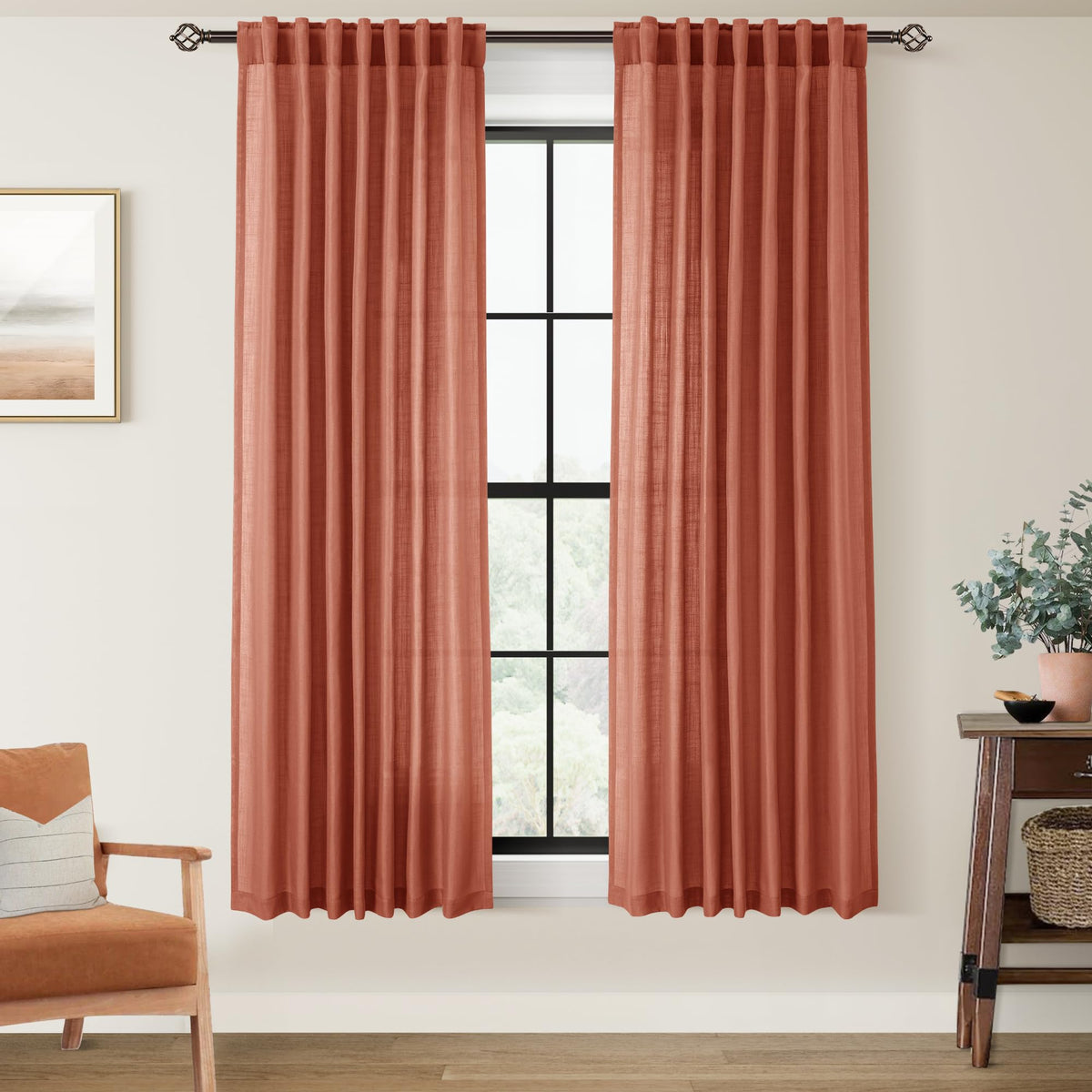 96 inch Long Linen Curtains 2 Panels for Living Room Back Tab Cream Ivory Light Filtering Semi Sheer Curtain 96 inches Long Boho Farmhouse Rustic Linen Drapes Floor to Ceiling Length 8 FT