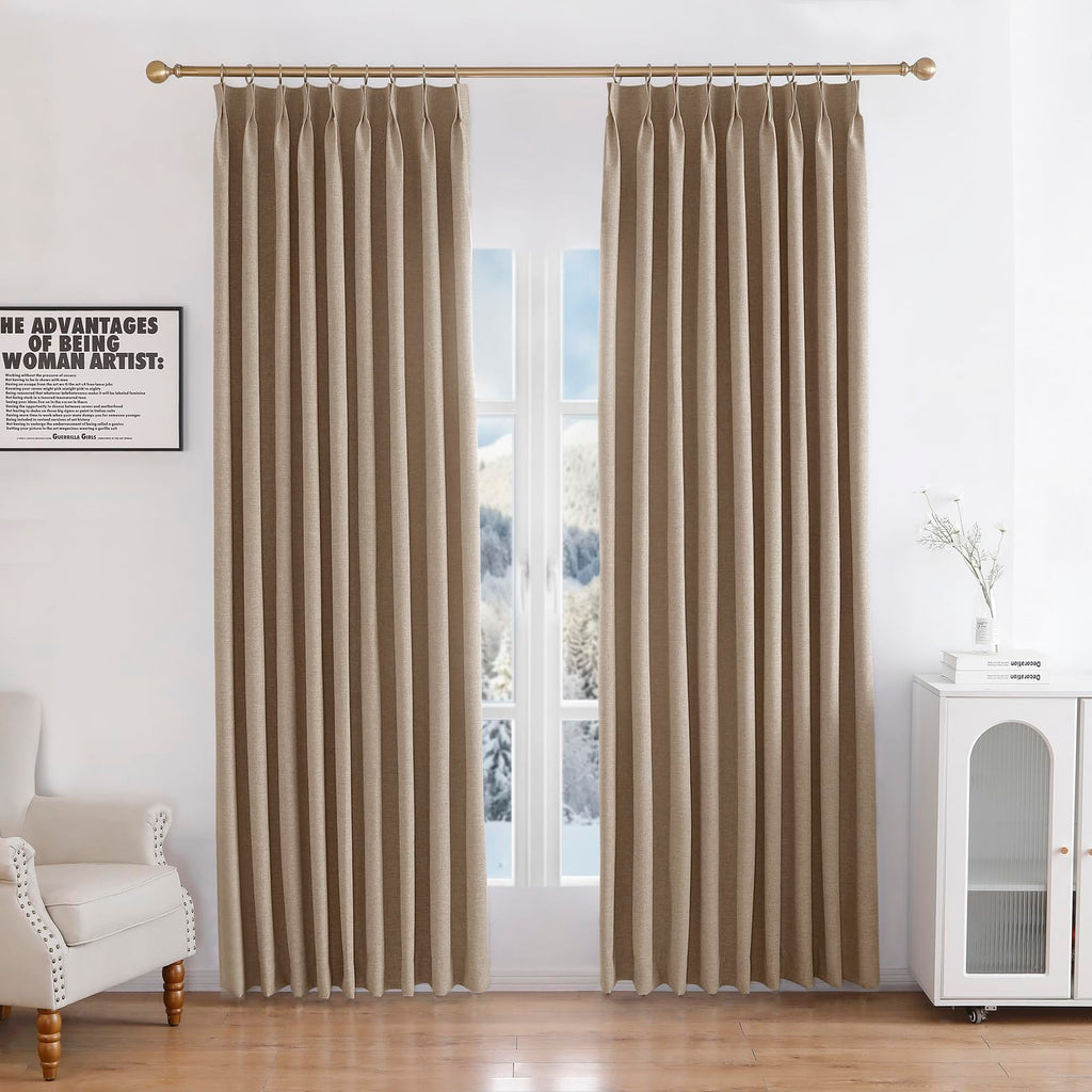 Linen 100% Blockout Curtains Pinch Pleated, 60W x 72L, 1 Panel
