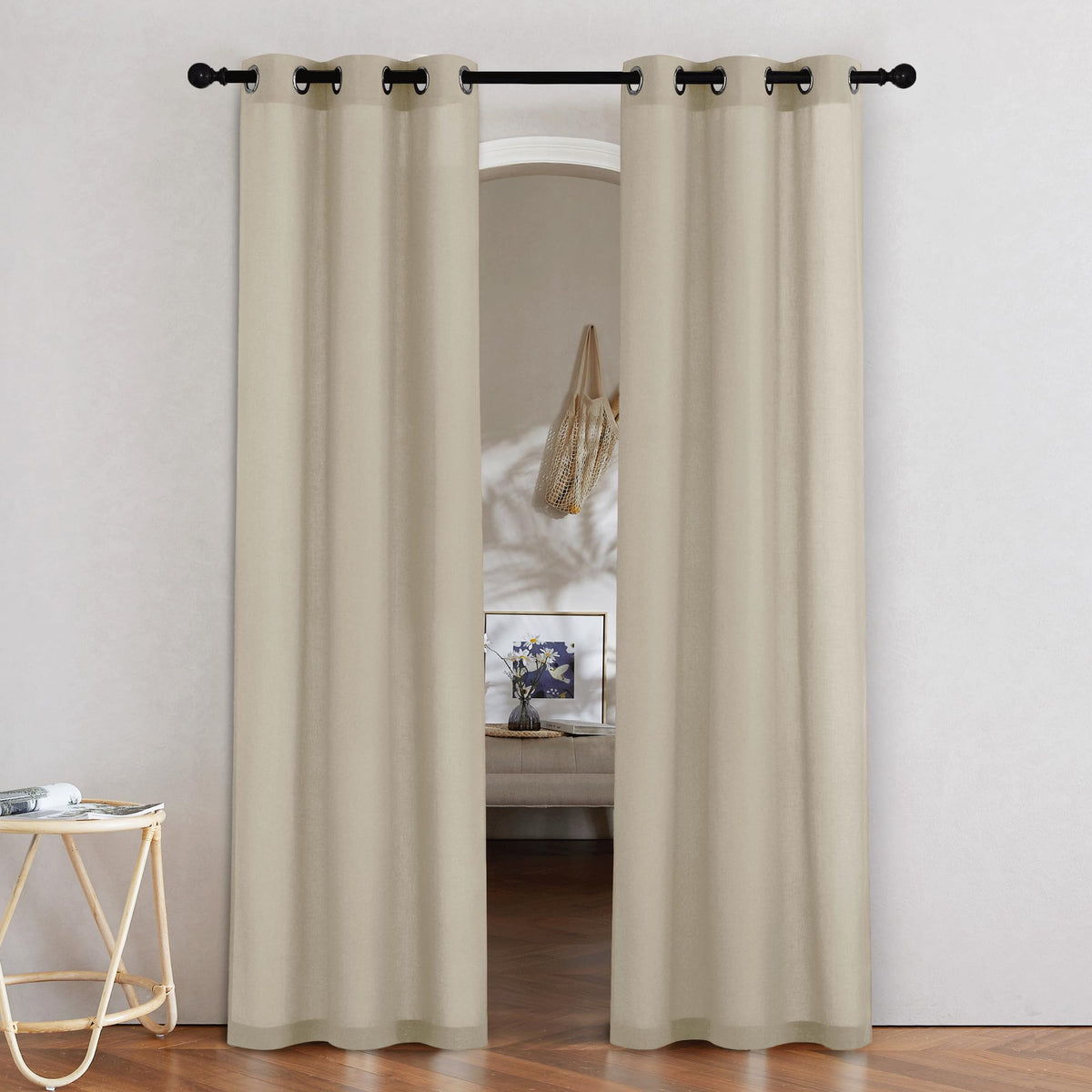 NICETOWN Natural Linen Curtains 84 inch Long 2 Panels Set, Grommet Top Thick Linen Burlap Semi Sheer Vertical Drapes Privacy Assured with Light Filtering for Bedroom/Living Room, W55 x L84