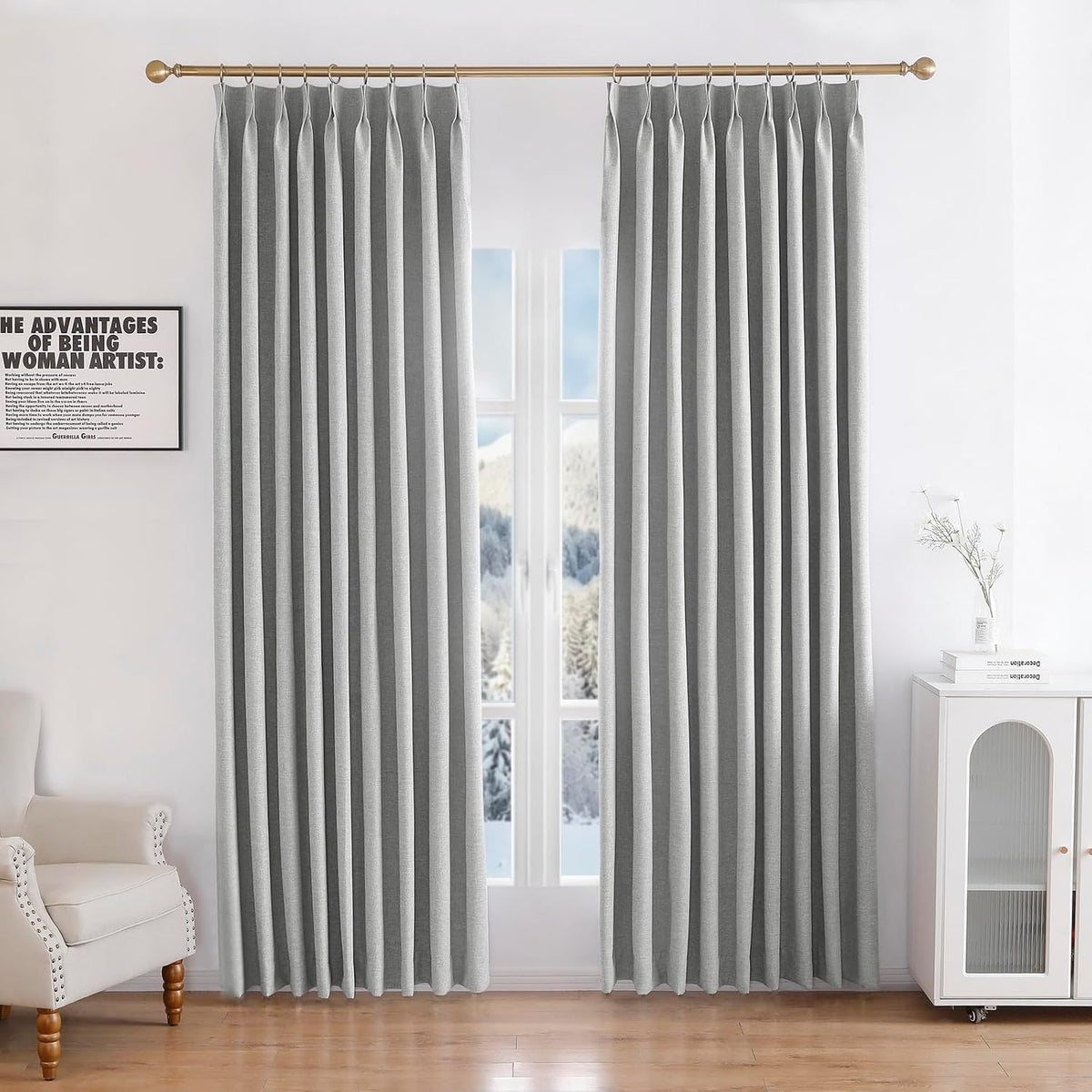 Linen 100% Blockout Curtains Pinch Pleated, 60W x 72L, 1 Panel