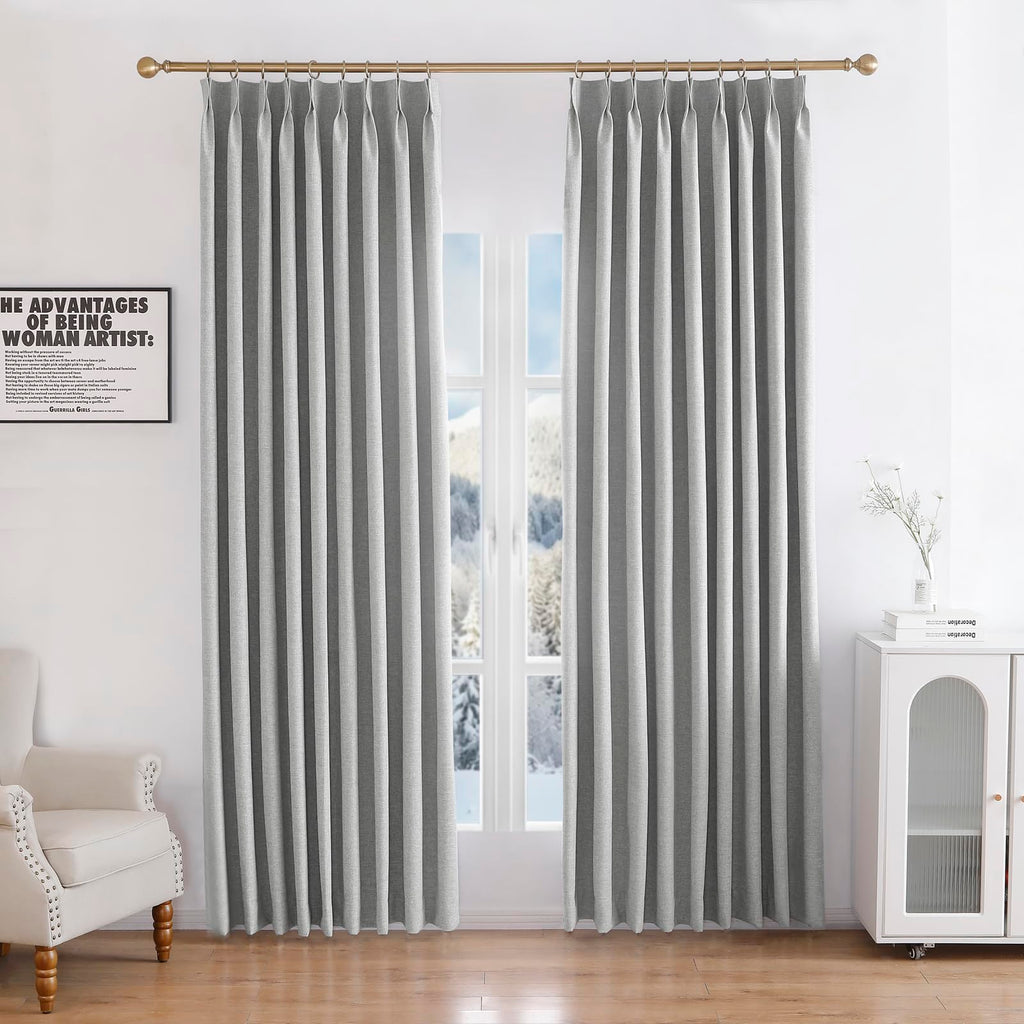 Linen 100% Blockout Curtains Pinch Pleated, 60W x 72L, 1 Panel