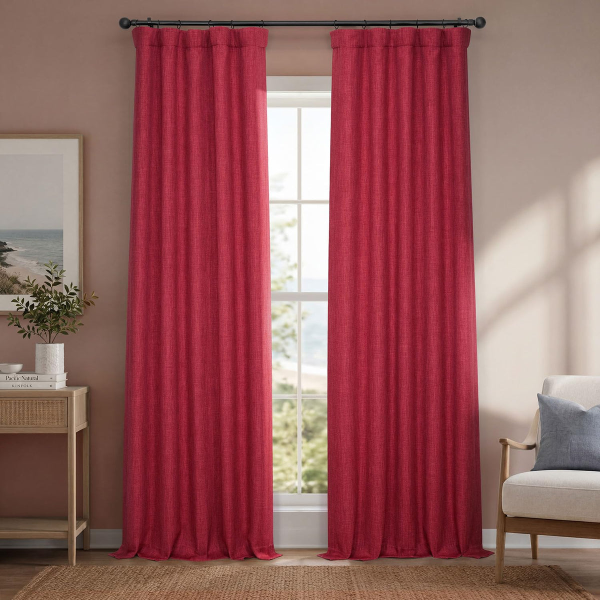 Faux Linen Curtains for Living Room (1 Panel) - 50W X 96L, Birch Taupe