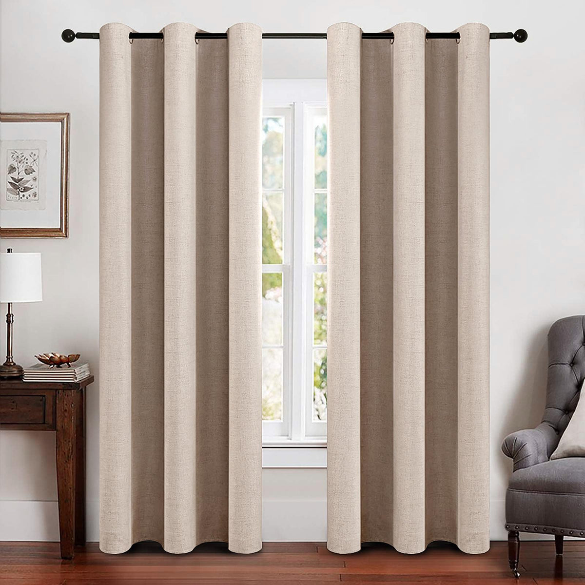 MIULEE 100% Blackout Linen Curtains for Bedroom 52x84 Inches Dusty Blue