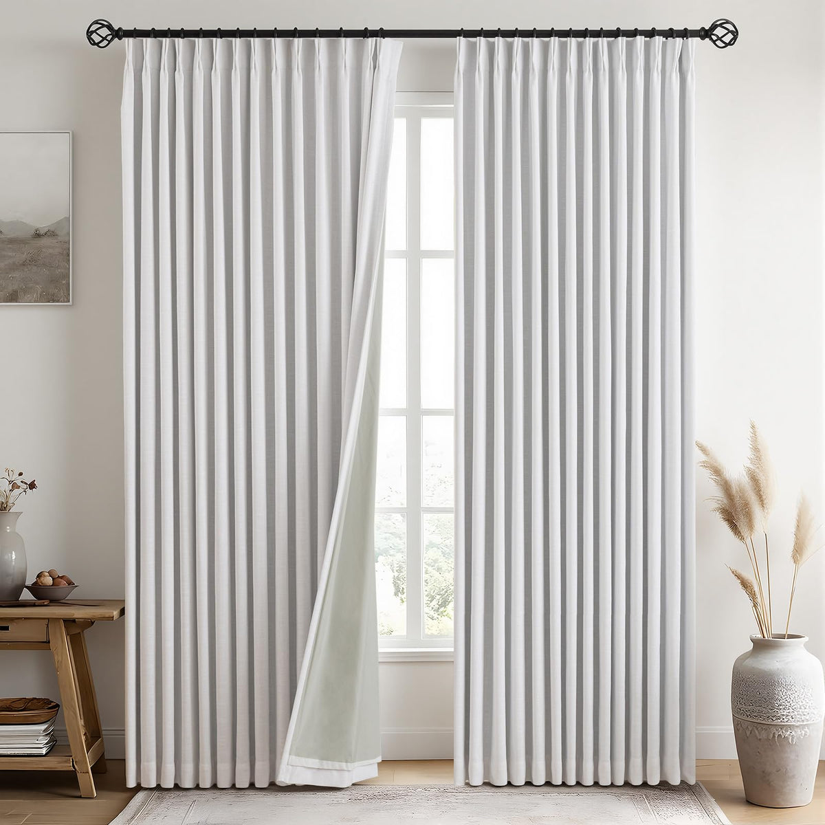 IVAPUPU Natural Linen Blend Blackout Curtains for Bedroom 108 Inch Long