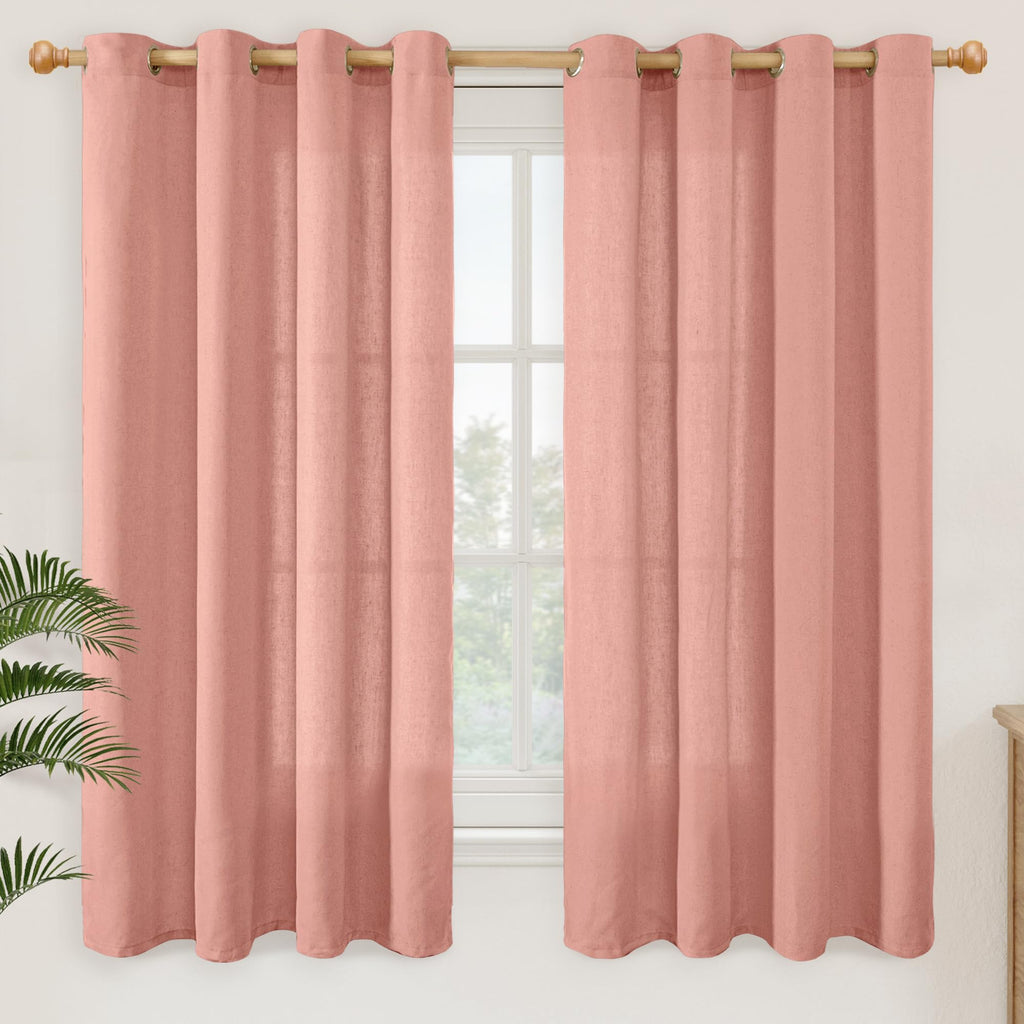 YoungsTex Linen Semi Sheer Curtains 63 Inch Length, Light Filtering Drapes