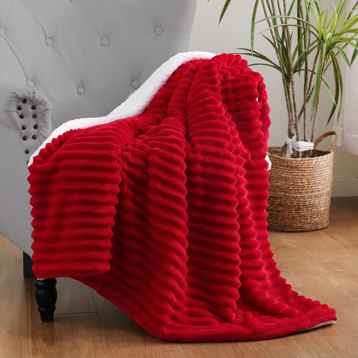 Burnt Orange Sherpa Fleece Throw Blanket 50”×60”Double-sided for Couch