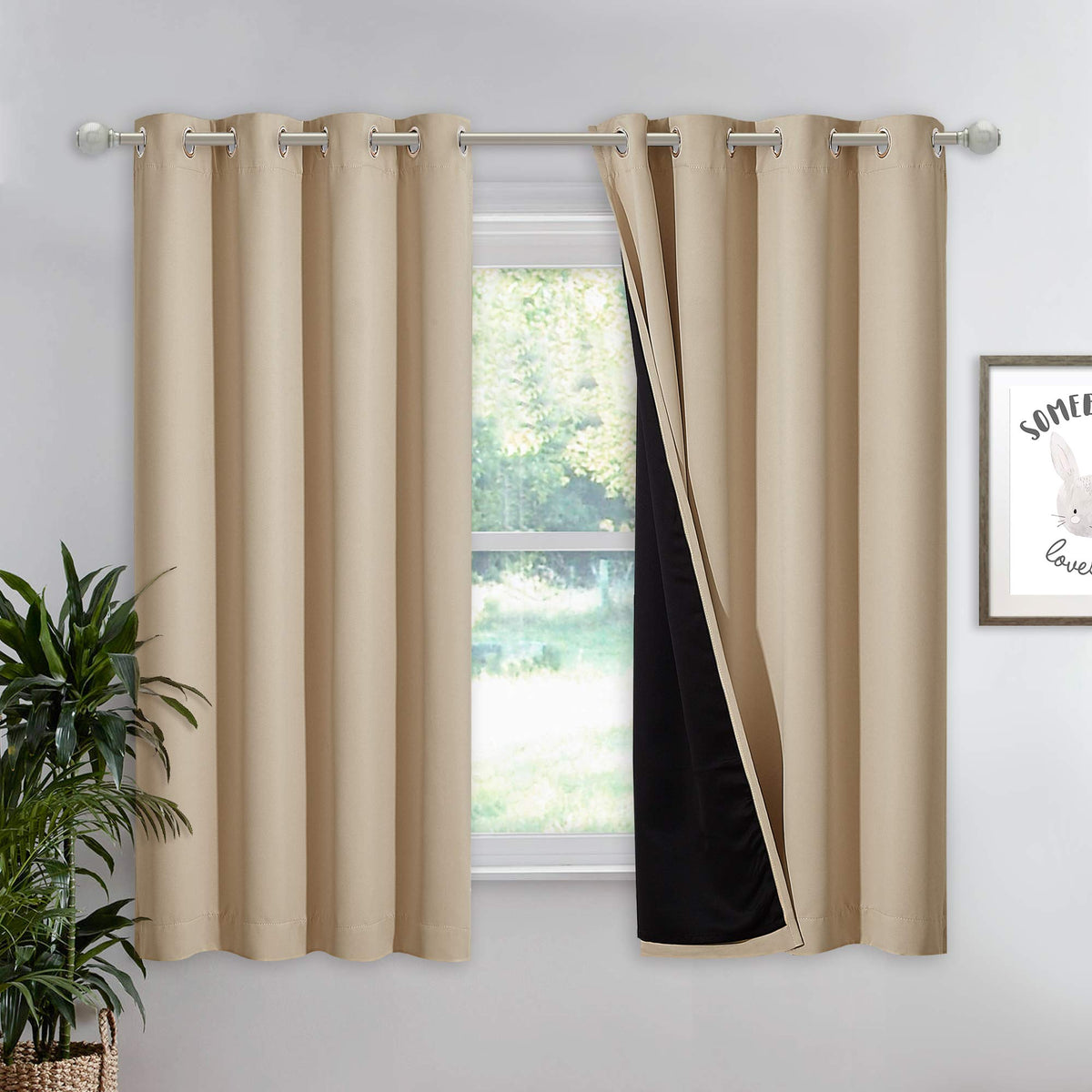 NICETOWN 100% Blackout Curtain 54 inches Long, Double-Deck Completely Blackout Window Treatment Thermal Insulated Lined Drape for Small Window (White, 1 PC, 52 inches Width Each Panel)